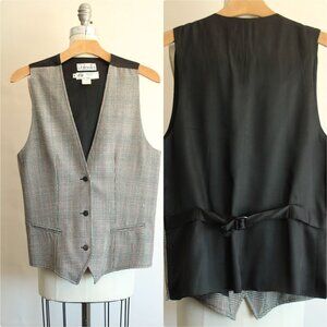 Vintage 1980s Unisex Vest, Rafaella Black White and Red Plaid Wool, Size Medium